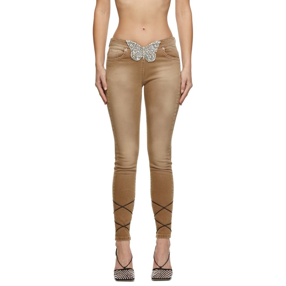 BLUMARINE Fall 2021 Runway Tan Butterfly Buckle Jeans Denim IT 40 Small SSENSE